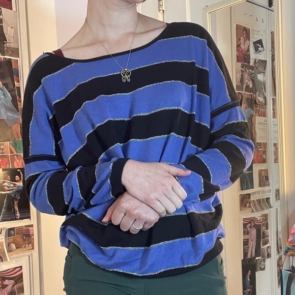 Sandro Off the Shoulder Striped Sweater Size 1 - Picture 3 of 9